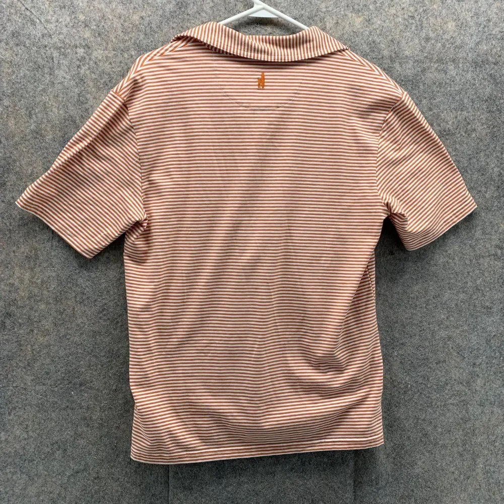 Johnnie O Polo Shirt Men Small Adult Orange White Striped Pockets Outdoors - Picture 10 of 15